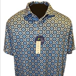 M/L/XL NEW TailorByrd Men’s Performance Golf Polo Blue Medallion Pattern Stretch